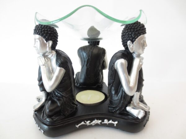 3 ruhige Buddhas lbrenner in silbern/schwarz