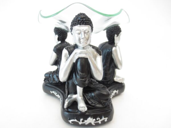 3 ruhige Buddhas lbrenner in silbern/schwarz