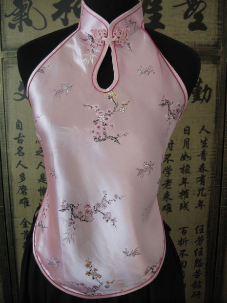 Chinesisches Shirt mit ffnung und Blumen (rosa)