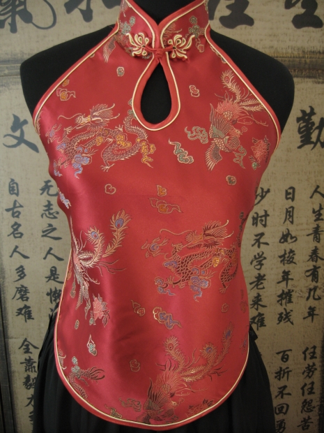 Chinesisches Shirt mit ffnung und Drachen (rot)