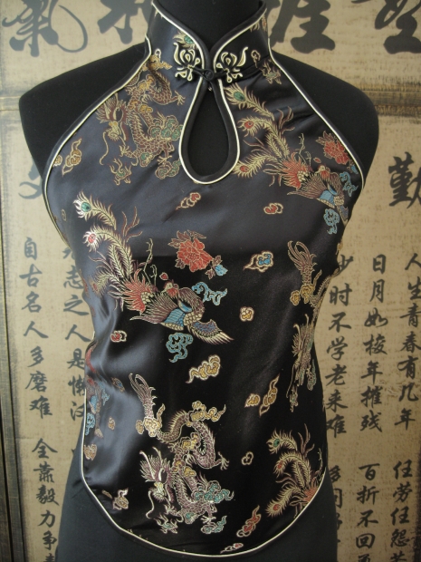 Chinesisches Shirt mit ffnung und Drachen (schwarz)