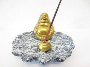 golden Frhlicher Buddha Rucherstbchenhalter grau