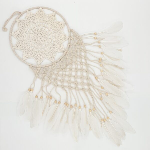 Grohandel - 25 cm runde Dreamcatchers Creme mit Gnsefedern gehkelt