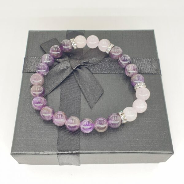 Grohandel - 8mm Armband Amethyst mit Diamant und Geschenkbox