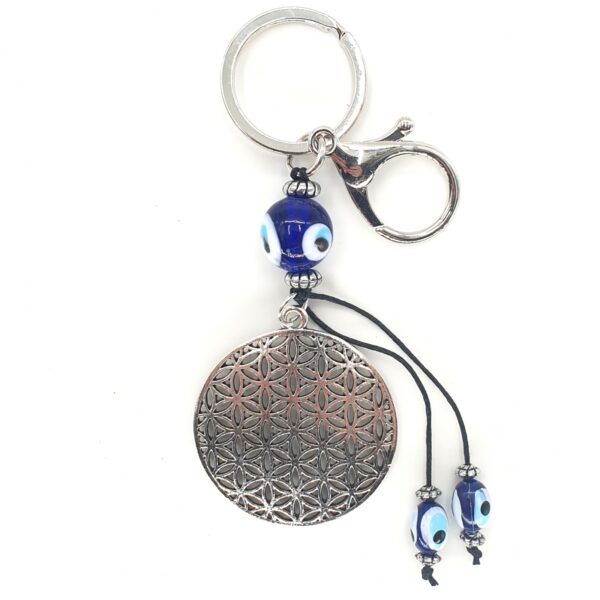 Grohandel - Blue Evil Eye Schlsselring mit Flower of Life (6pcs)