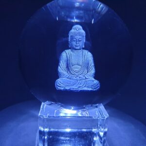 Grohandel - Kristalllaserkugel Meditation Buddha 6cm