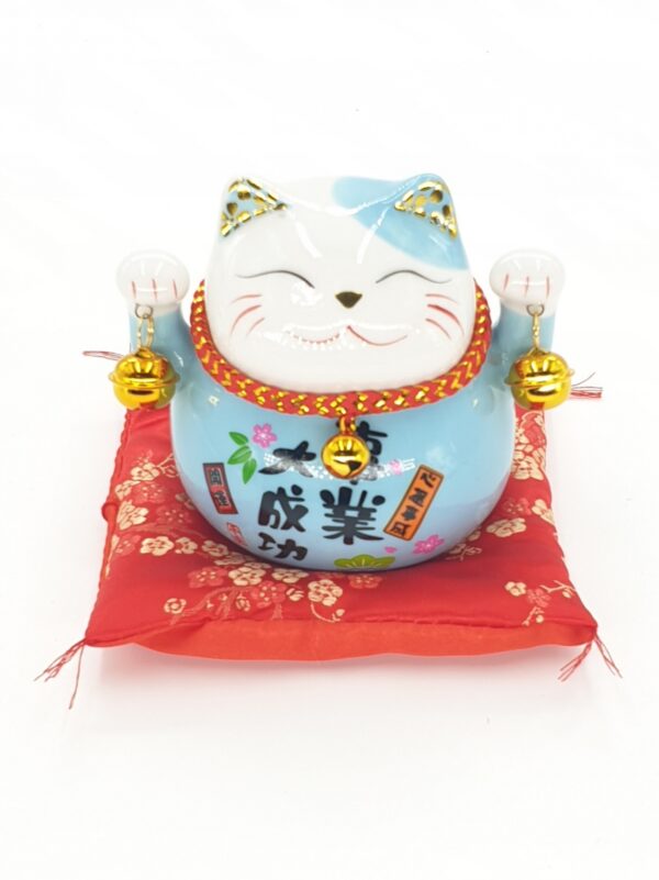 Grohandel - Lucky Cat Sparbchse auf Kissen mit 2 Blasen Blau und Rosa