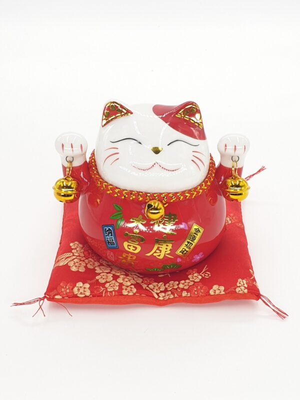 Grohandel - Lucky Cat Sparbchse auf Kissen mit 2 Blasen Rot und Lila