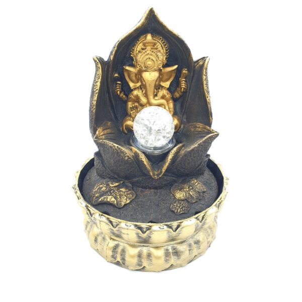 Grohandel - Meditation Led Beleuchtung Ganesha in Lotus Gold Fountain Small