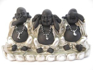 Grosshandel - Klein Lachender Buddha, hren, sehen und Schweigen in silber/schwarz auf Platte