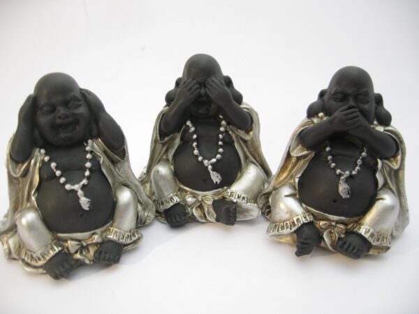 klein Lachender Buddha, hren, sehen und Schweigen Set lchelnd Buddha in silber/schwarz