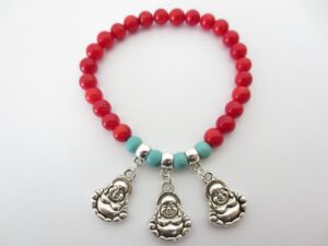 Rote Koralle Armband mit 3 Buddha-Anhnger