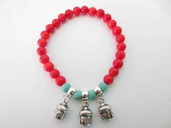 Rote Koralle Armband mit 3 Happy Buddha-Anhnger