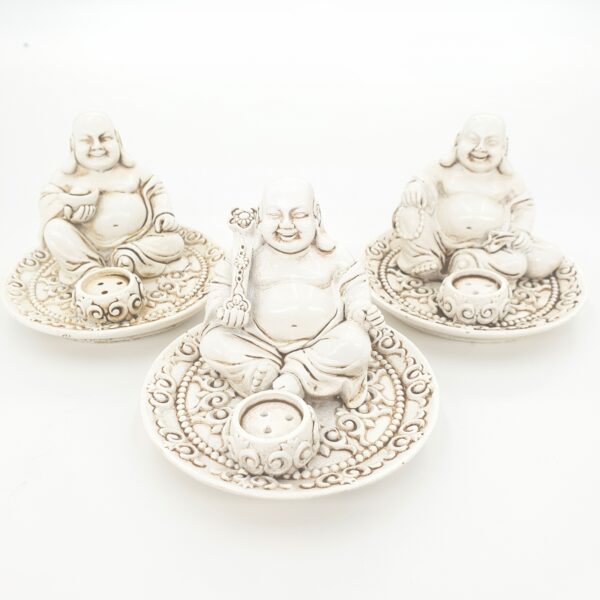 Set von 3 Happy Buddha Rucherstbchenhalter weiss