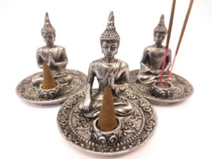 Set von 3 Tibetische Buddha Rucherstbchenhalter silber