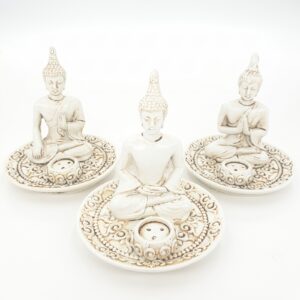 Set von 3 Tibetische Buddha Rucherstbchenhalter weiss