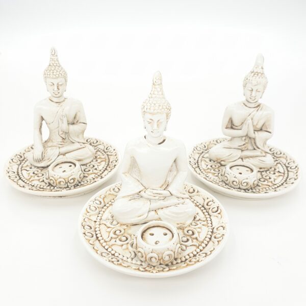 Set von 3 Tibetische Buddha Rucherstbchenhalter weiss