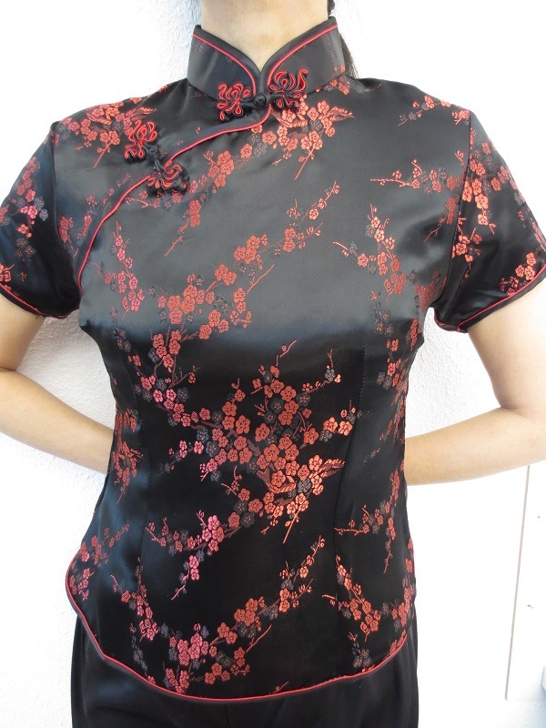 Shanghai bluse blute schwarz/rot