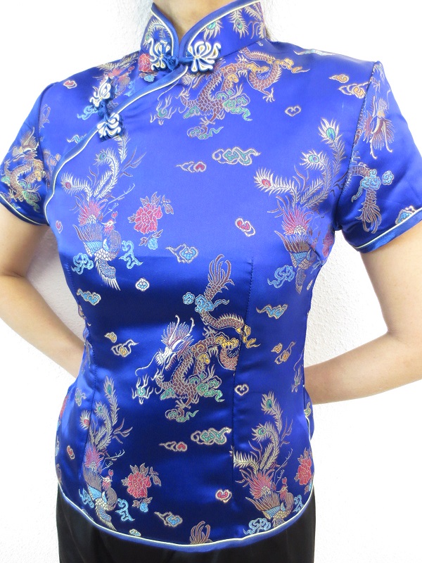 Shanghai bluse drache/phoenix bleu