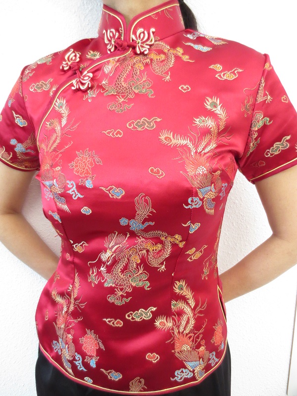 Shanghai bluse drache/phoenix d.rot