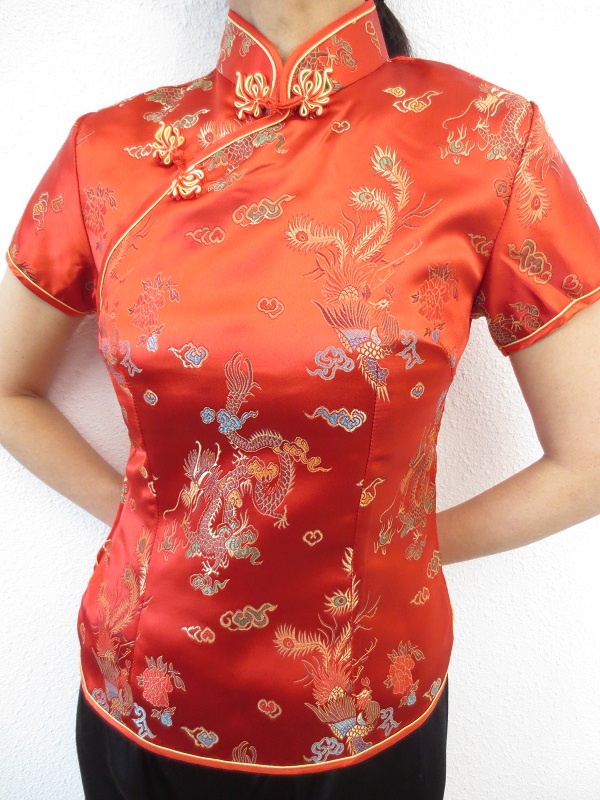 Shanghai bluse drache/phoenix rot