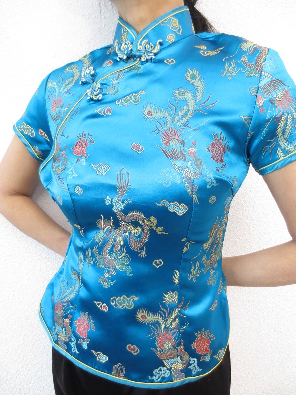 Shanghai bluse drache/phoenix turkis