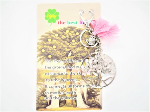 Tree of Life keychain Rosenquarz mit eule