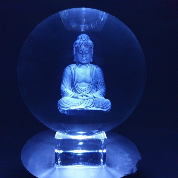 Grohandel - Kristalllaserkugel Meditation Buddha 8cm