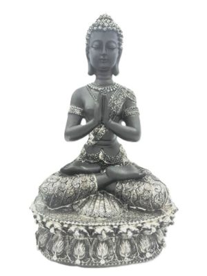 Tibetische Buddha-Statue – Schwarz und Silber