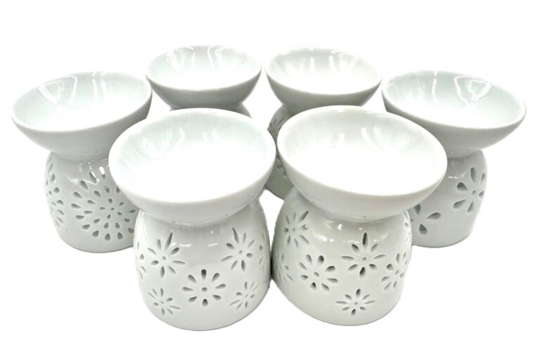 Ölbrenner-Set weiß mit Blumenmotiv (6-teilig)