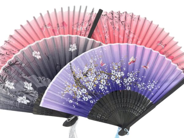 Handfächer Blumen Schwarz mit Blumenmotiv (10 Stück)