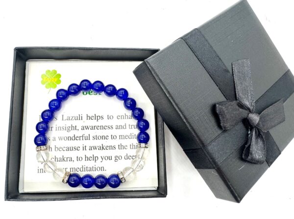 8mm Armband mit Geschenkbox - Lapis Lazuli und Diamant