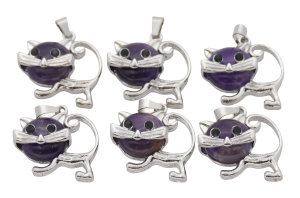Amethyst Katzen-Anhänger aus Edelstein (Set mit 6 Stück)
