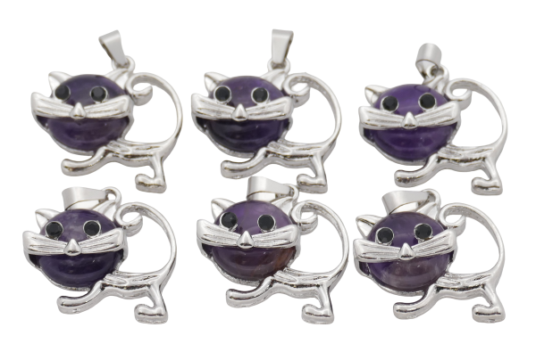 Amethyst Katzen-Anhänger aus Edelstein (Set mit 6 Stück)