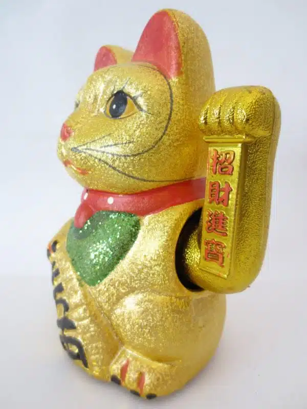 Glckskatze, Gold-Glitter mit beweglichem Arm (Groß)