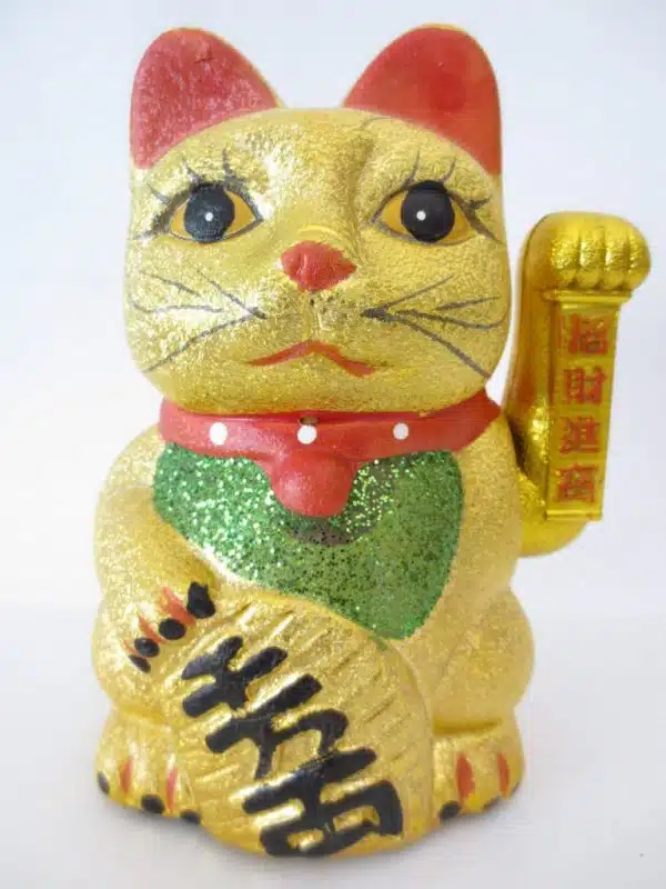Glckskatze, Gold-Glitter mit beweglichem Arm (Groß)