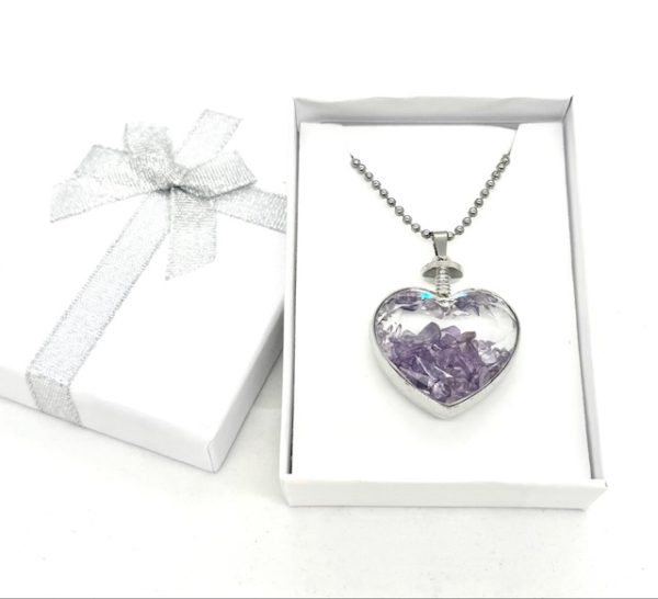 Herzförmige Amethyst-Halskette mit Geschenkbox