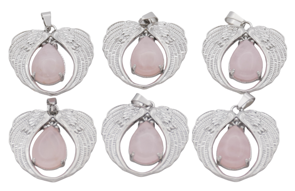 Rosenquarz Engelsflügel-Anhänger aus Edelstein (Set mit 6 Stück)