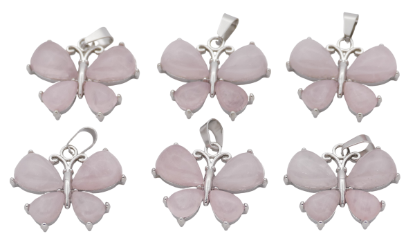 Rosenquarz Schmetterling-Anhänger aus Edelstein (Set mit 6 Stück)