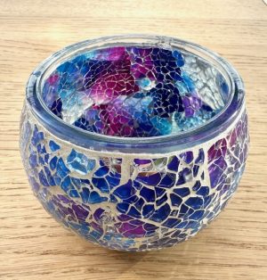 Teelichthalter aus Mosaikglas – Aurora Glow