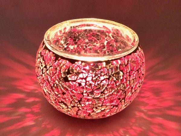 Teelichthalter aus Mosaikglas – Wein Rot