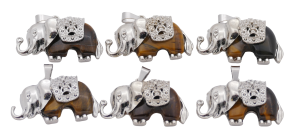 Tigerauge Elefanten-Anhänger aus Edelstein (Set mit 6 Stück)