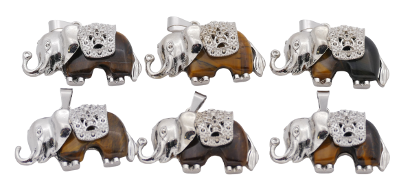 Tigerauge Elefanten-Anhänger aus Edelstein (Set mit 6 Stück)
