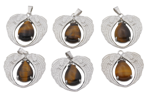 Tigerauge Engelsflügel-Anhänger aus Edelstein (Set mit 6 Stück)