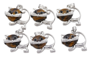 Tigerauge Katzen-Anhänger aus Edelstein (Set mit 6 Stück)