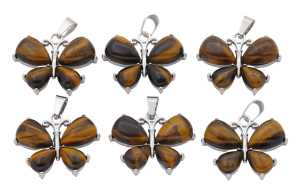 Tigerauge Schmetterling-Anhänger aus Edelstein (Set mit 6 Stück)