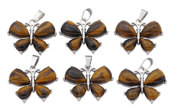 Tigerauge Schmetterling-Anhänger aus Edelstein (Set mit 6 Stück)