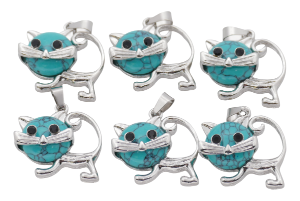 Türkis Katzen-Anhänger aus Edelstein (Set mit 6 Stück)