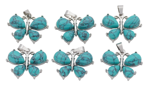 Türkis Schmetterling-Anhänger aus Edelstein (Set mit 6 Stück)