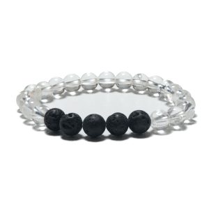 8-mm-Armband ohne Geschenkbox – Bergkristall und Lavastein